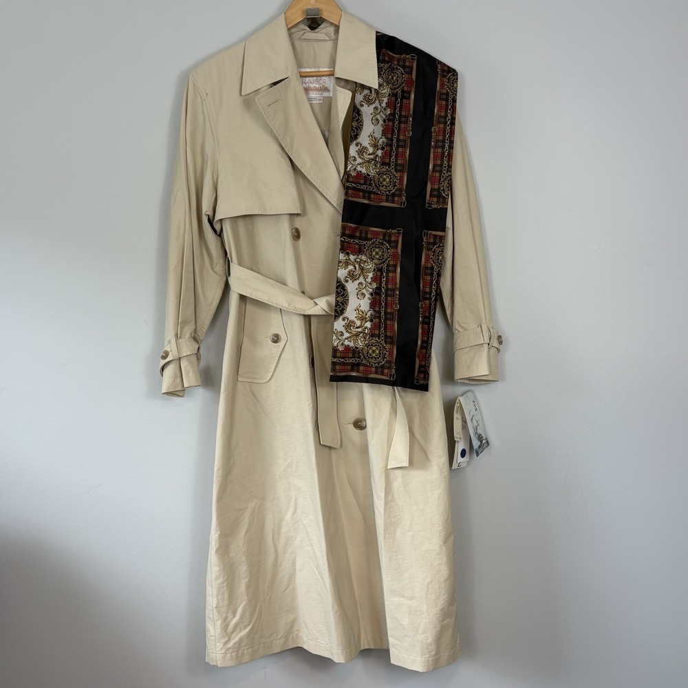 Vtg Women's Trench Coat Jacket Size 8P W/Scarf NWT Y2K New York Harbor Andrea